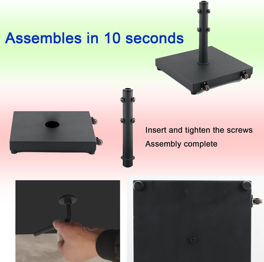 45lbs Umbrella Base Steel Square Weighted Umbrella Stand with Wheels | Heavy Duty Patio Umbrella Stand Outdoor Base for