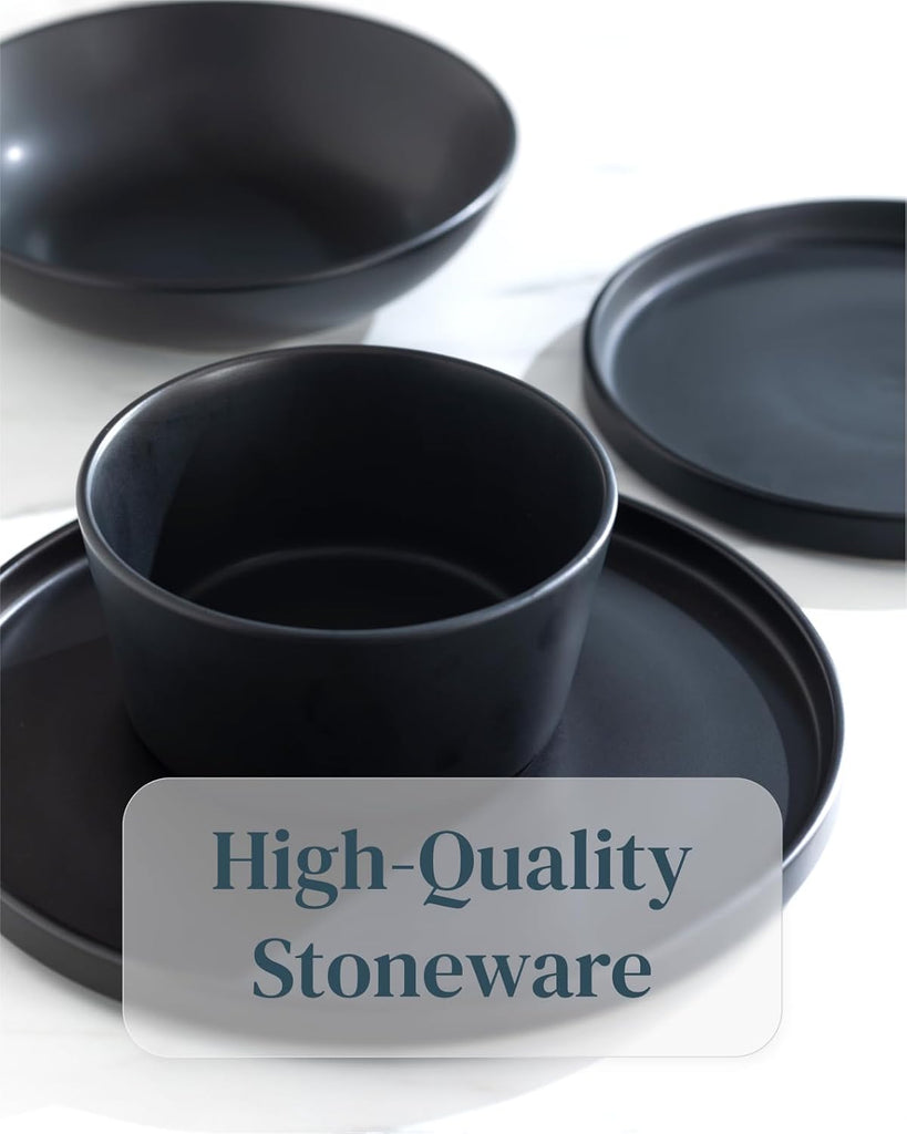 32 Piece Black Dinnerware Set for 8 | Matte Black Plates and Bowls Sets