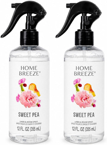 Home Breeze Sweet Pea Linen & Room Spray, 12 fl oz (355 mL) - Long-Lasting Fresh Floral Scent for Linens, Bedding - Set of 2