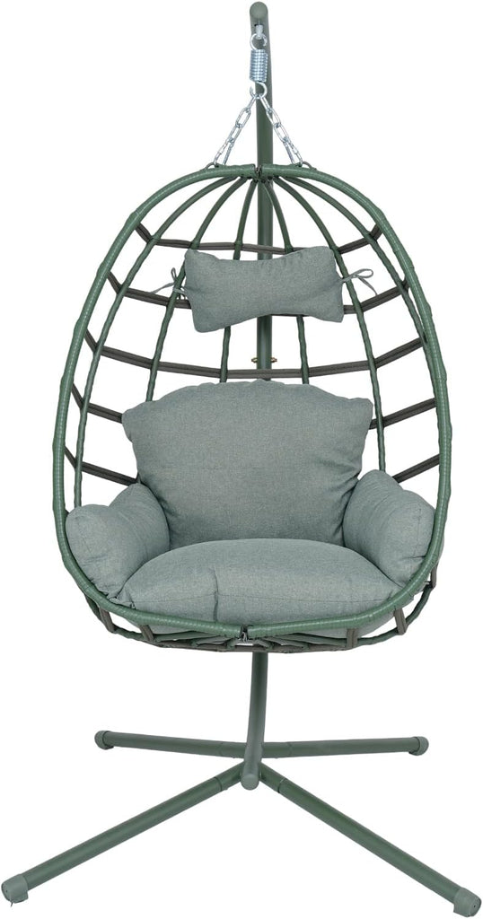 Hanging Egg Chair with Stand Outdoor Indoor Patio Rattan Swing Hammock Chairs with Washable Cushion 350lbs Capacity