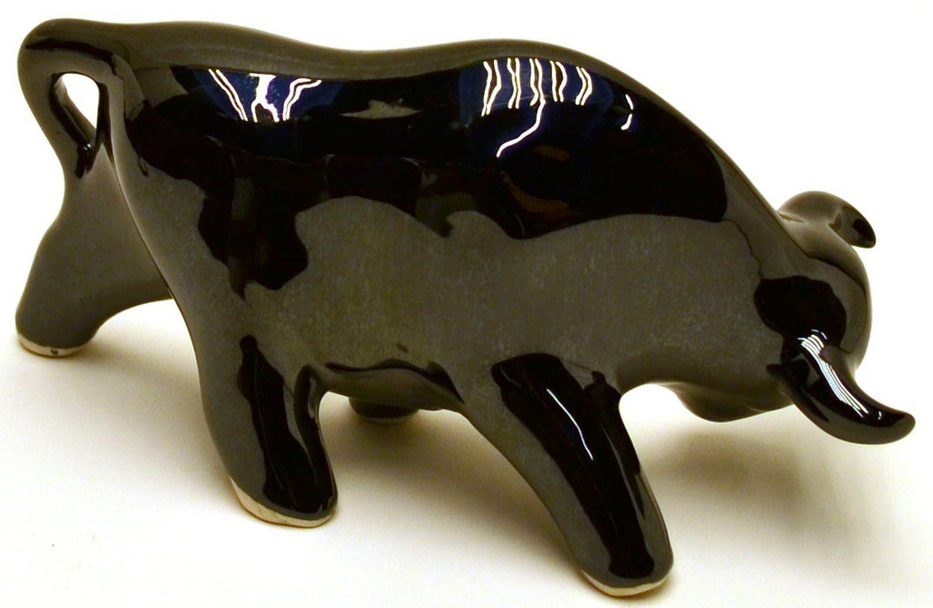 Ceramic Sculpture Bull Handmade and Handpainted. Decorative Figure.(MINI Size 7.09" x 3.94" x 3.15") (Metallic)