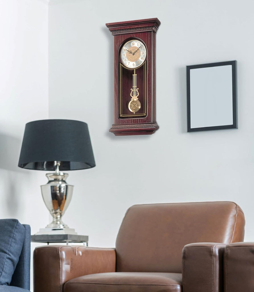 Mahogany Wall Clock with Pendulum and Chime