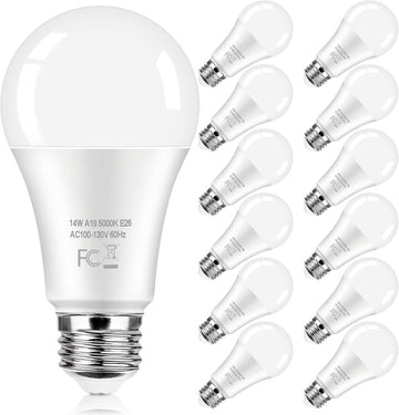 LED Light Bulbs 100 Watt Equivalent 1600 Lumens, A19 14W Super Bright Daylight White 5000K LED Bulbs, Standard E26 (12-Pack)