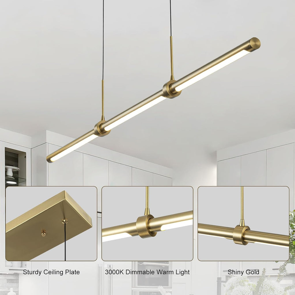 Modern Linear LED Island Light Dimmable LED Chandelier 47.24 in Adjustable Linear Hanging Light Fixture 3000K 20W