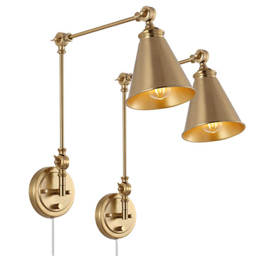 Farmhouse Swing Arm Wall Sconce Set of 2, Industrial Adjustable Wall Lamp Light Fixture Bedroom Vanity Study Desk