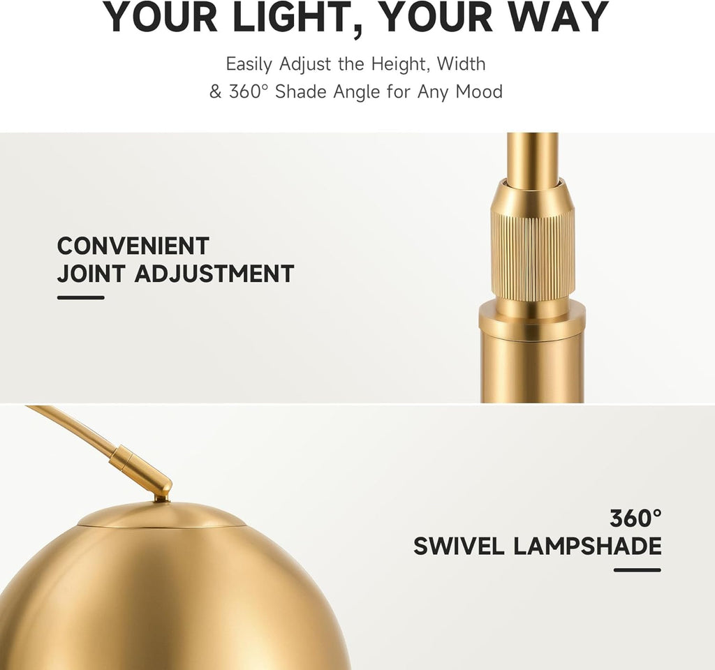 69" Modern Arc Floor Lamp, Gold Standing Light with Adjustable Metal Shade and Marble Base, LED Bulb Included