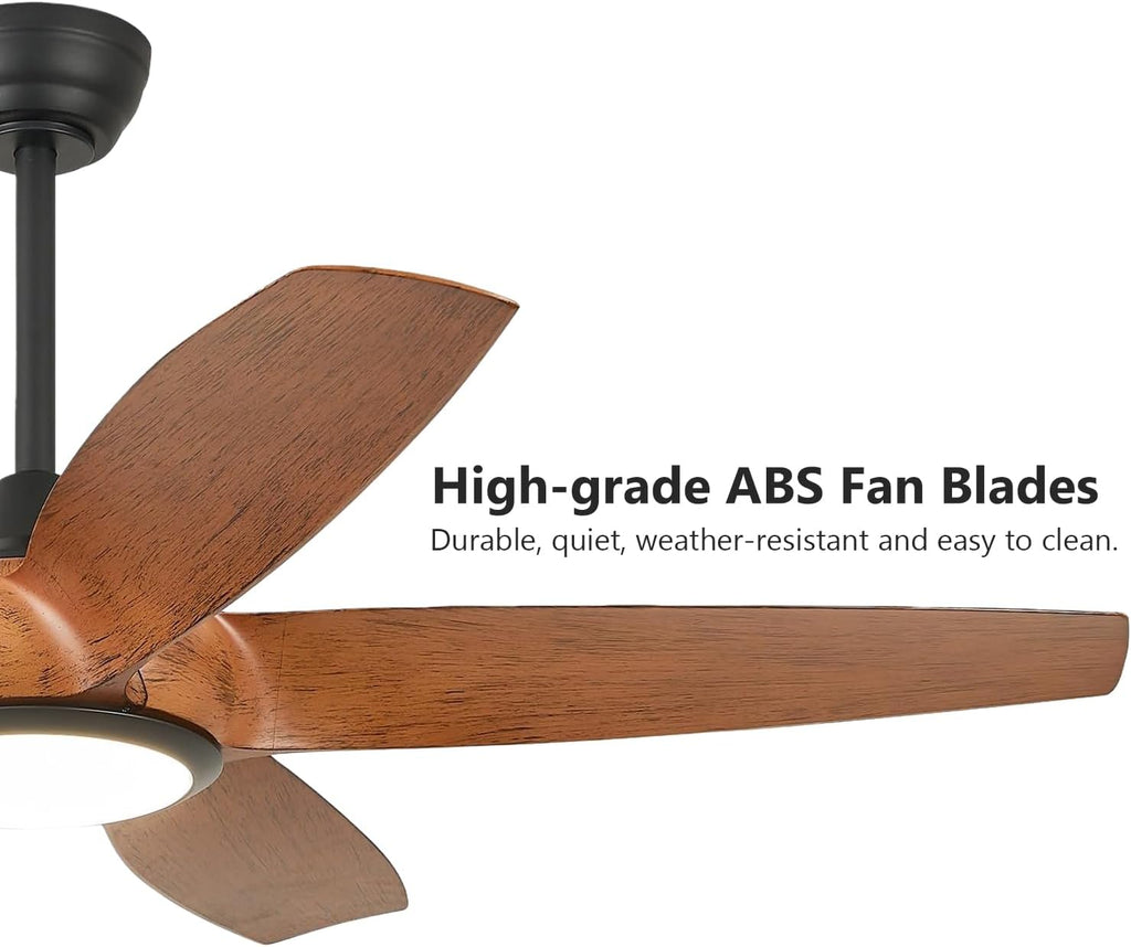 54'' Ceiling Fans with Lights, Indoor/Outdoor Modern Ceiling Fan with Remote, 5 ABS Blades, Reversible DC Motor