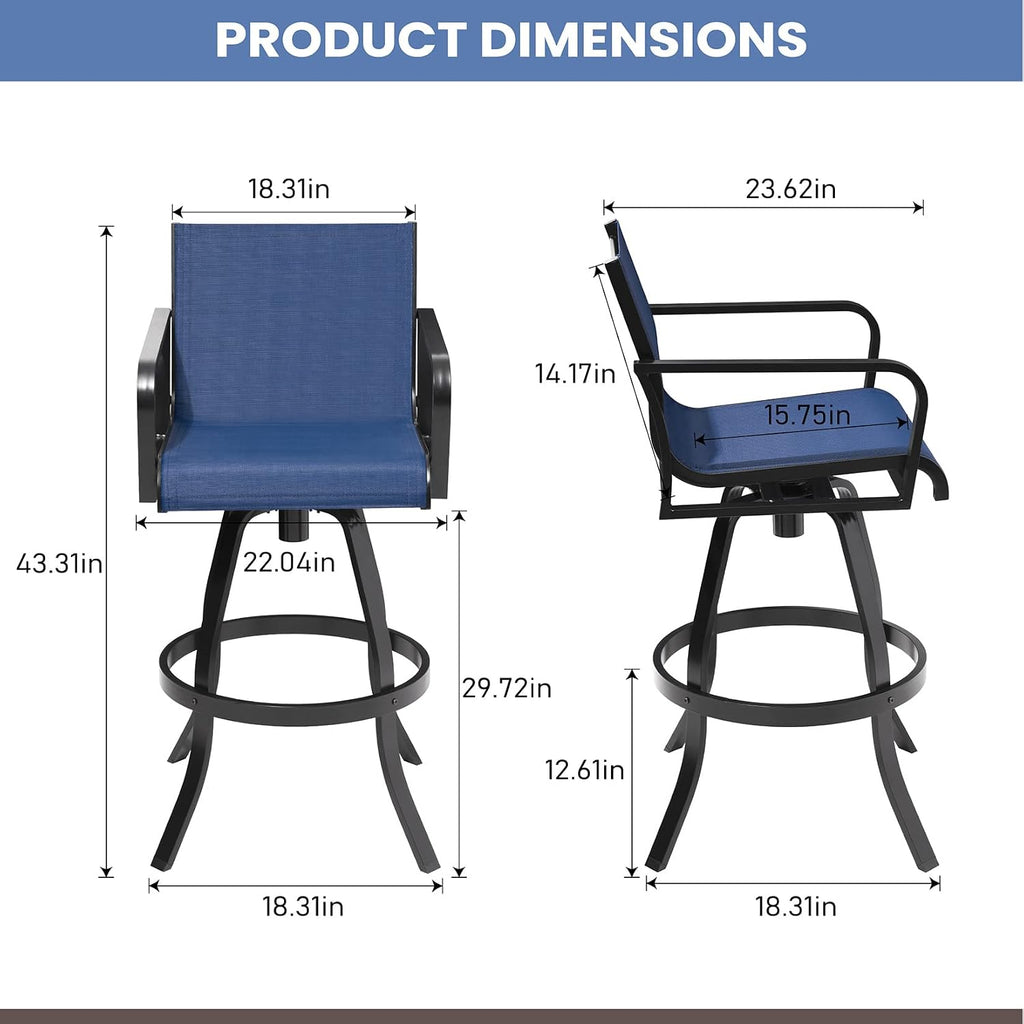 Swivel Outdoor Bar Stools Set of 4, 30" Aluminum Bar Height Chairs with Textilene Fabric, All Weather Barstools