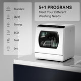 Countertop Dishwasher, 5 Washing Programs Portable Dishwasher With 5-Liter Built-in Water Tank For Glass Door
