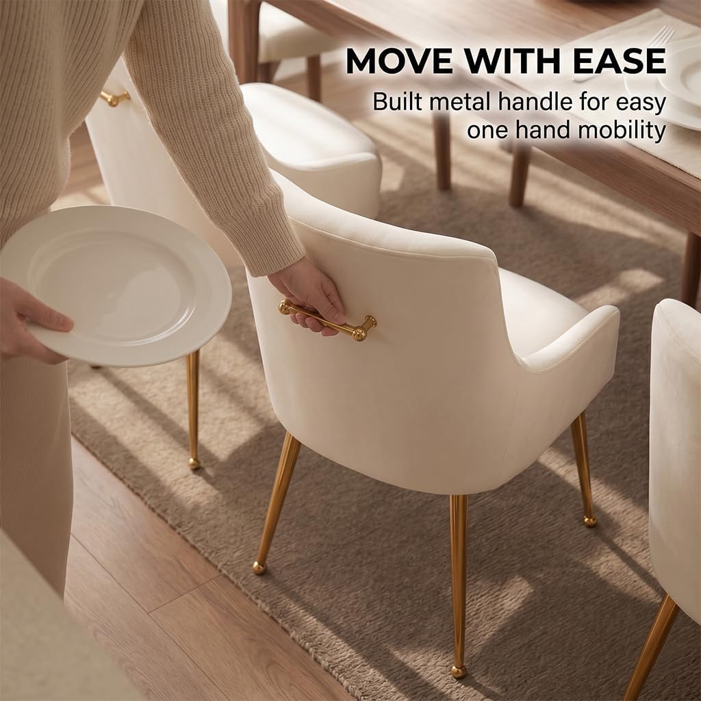 Dining Chairs Set of 4, Modern Velvet Dining Chairs with Gold Metal Legs, Upholstered High Back Kitchen Chairs with