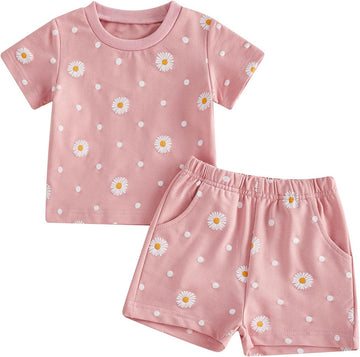 Baby Girl Summer Clothes Short Sleeve Shirt Elastic Waist Shorts Newborn Infant Outfits Cute Daisy Outfit