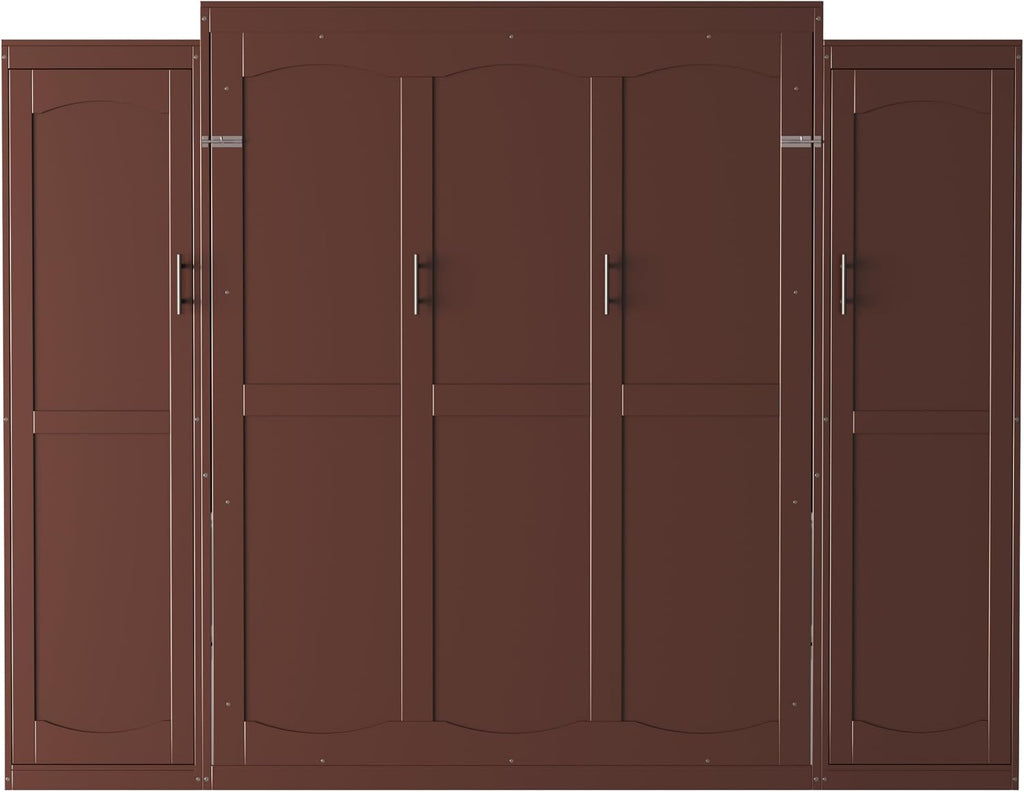 Full Vertical Murphy Bed with Wardrobe,Cabinet,and Storage Shelves,Wood Foldable Hidden Murphy Wall Bed for Adults