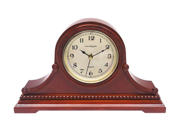Mantel Clock, Battery Operated, Silent Wood Table Clock with Westminster Chimes, Maroon Arabic Numerals, 9" x 16" x 3"