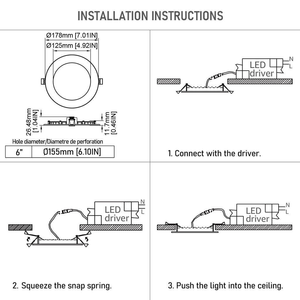 6 Inch Ultra-Thin LED Recessed Ceiling Light, CRI90