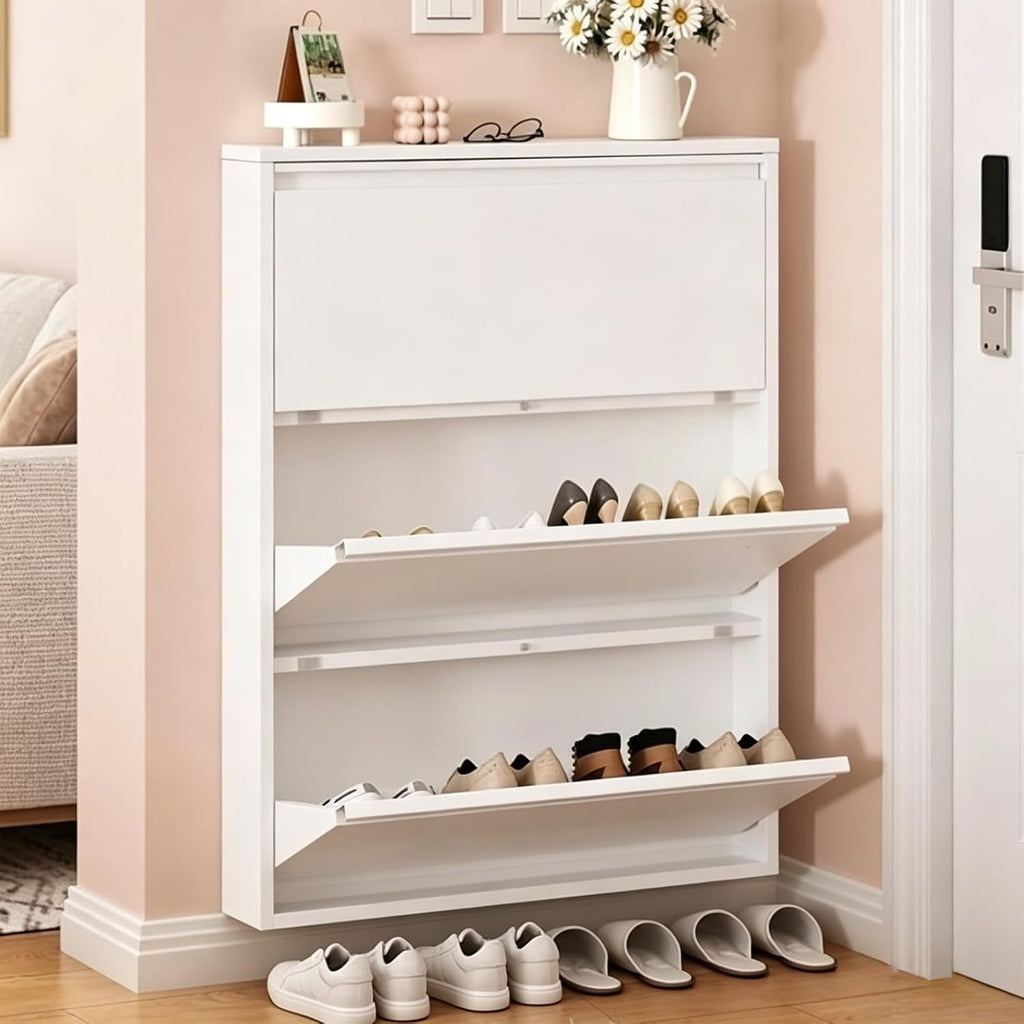 Ultra-Thin Flip-Top Shoe Cabinet, Narrow Wall-Mounted Shoe Rack, Metal Shoe Rack, Suitable for Entrances and