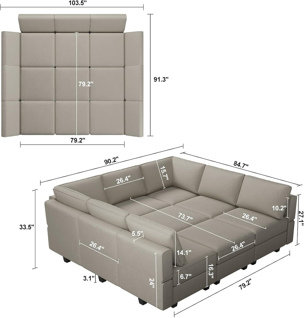 Modular Sectional Sofa with Ottomans Velvet Reversible Chaise Sleeper Bed Storage Seat Grey..., MD-S-1