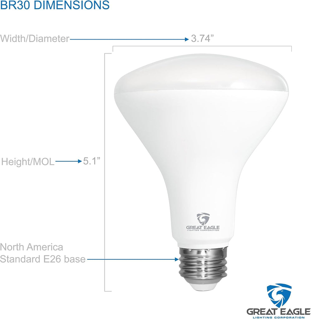 BR30 LED Light Bulb, 9.5W (75W Equivalent), Dimmable, 850 Lumens, 5000K Daylight, High CRI 90+, E26 Base, Indoor - Set of 6