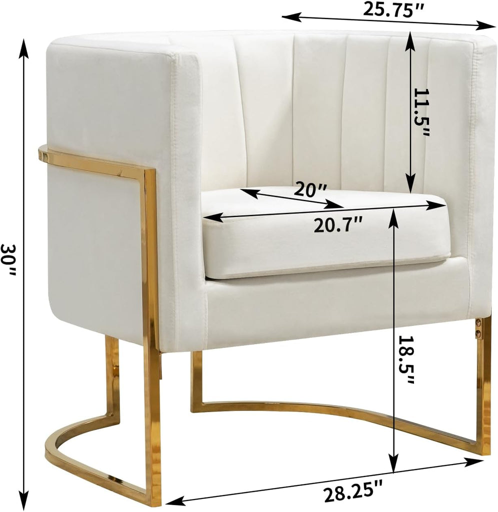Velvet Modern Accent Chair, Upholstered Barrel Armchair Mid Century with Pillow , Comfy Single Vanity Chair with