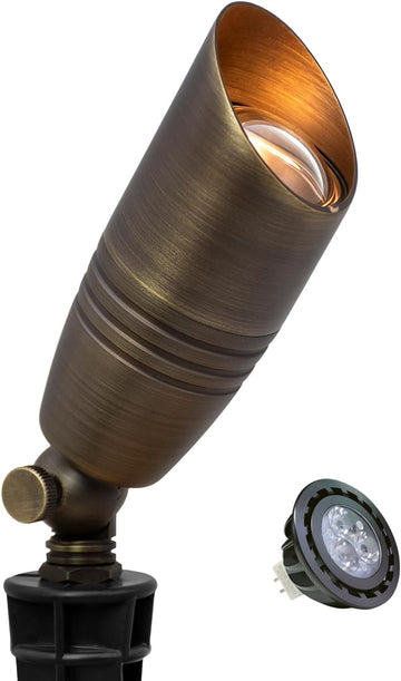 Brass Landscape Spotlights 1-Pack with MR16 Bulb(S02), 12V Low Voltage Landscape Lighting LED Outdoor Spot Uplights