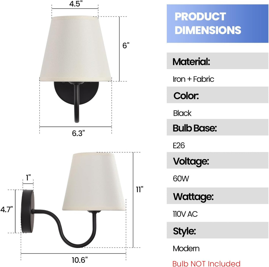 Wall Sconces Sets of 2, Bathroom Vanity Sconces Wall Lighting, Indoor Wall Lights with Light Beige Fabric Shades