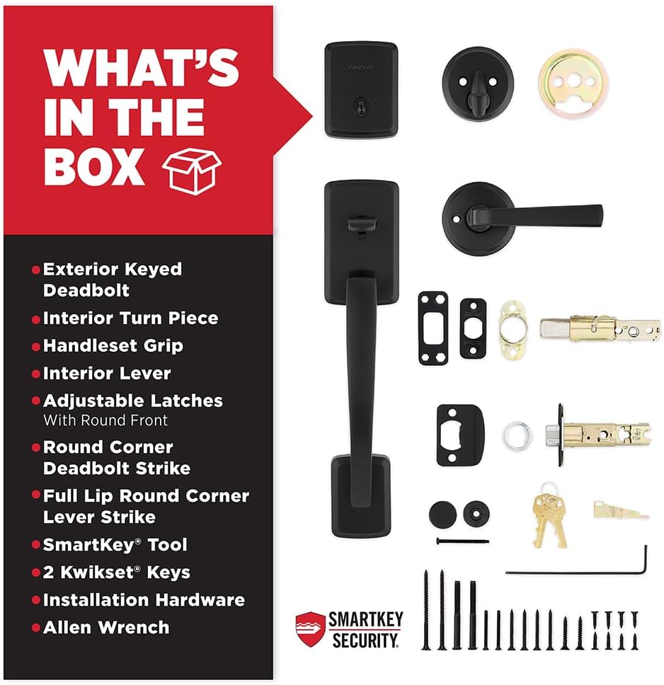 Brentford Front Door Lock Handle and Deadbolt Set, Entry Handleset with Trafford Reversible Lever, Matte Black - Door Handleset