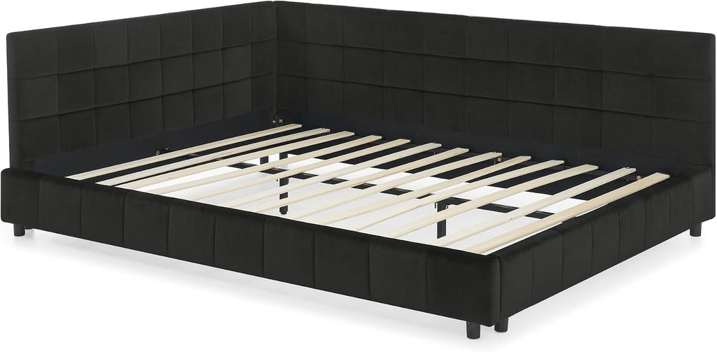 Queen daybed, Queen Corner Bed, Upholstered Sofa Bed Frame with Comfortable Backrest and Armrests for Kids,Adults