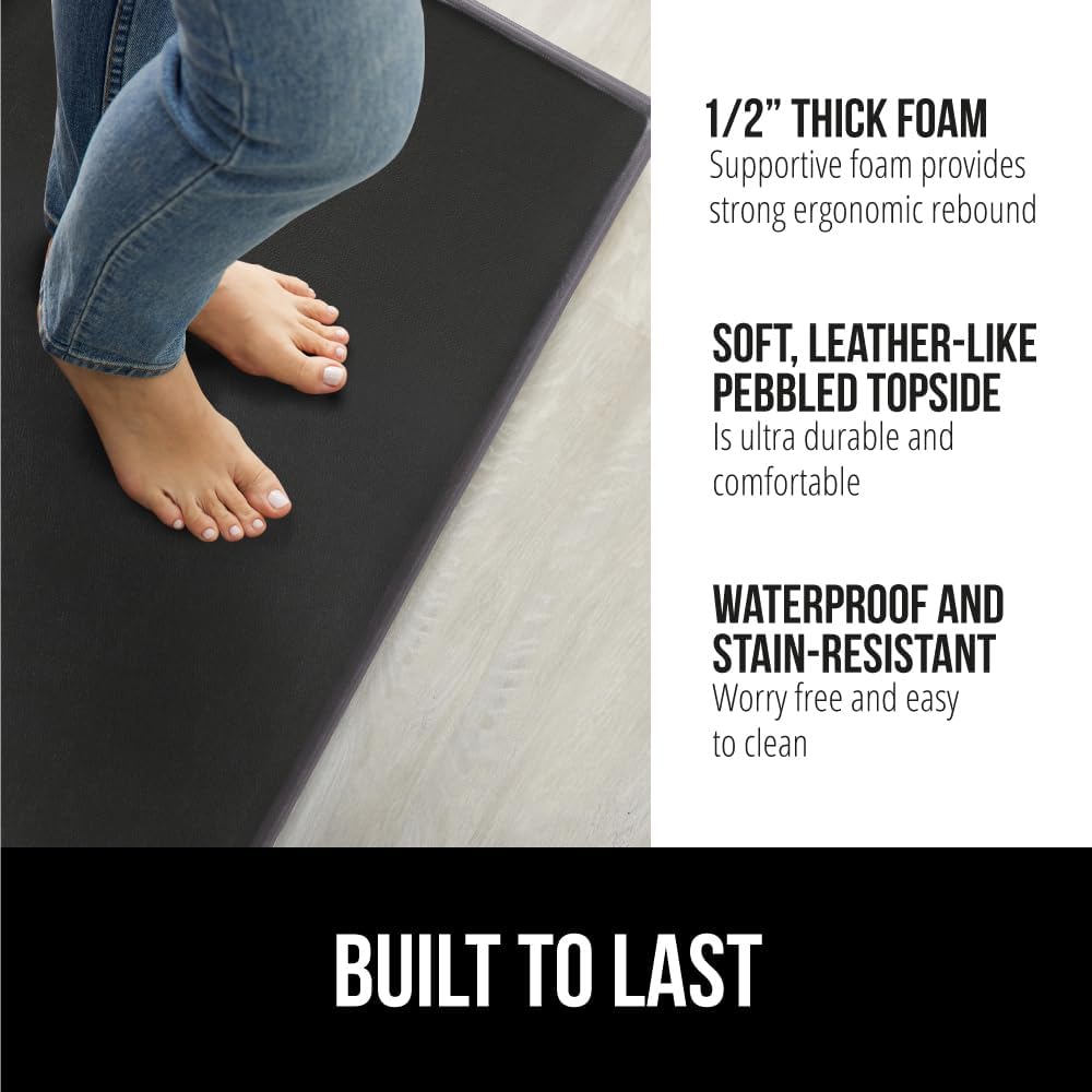 Cushioned Kitchen Mats for Floor, 2 PK, 17x29+17x59, Black