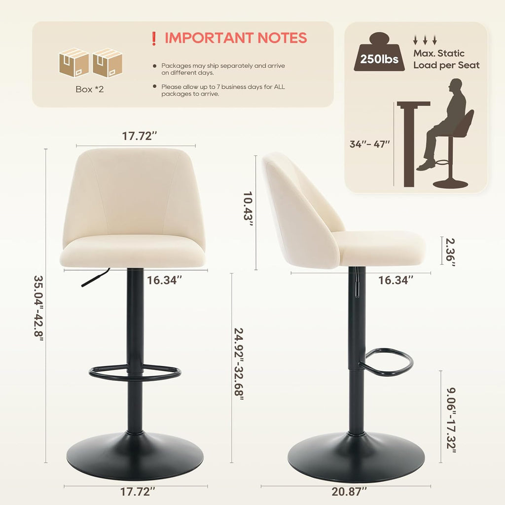 Bar Stools Set of 4, Modern Swivel Bar Chairs, Adjustable Upholstered Barstools Counter Height with Full Backrest