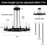 12 Light Black Round Chandelier 36'' Wagon Wheel Chandeliers for Dining Room Light Fixture Clear Glass Tube Chandelier Modern Farmhouse Chandeliers for Living Room Bedroom, Bulb Included A115-B0CF1YY1YS