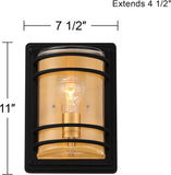 11" High Modern Industrial Pocket Outdoor Wall Light Fixture Mount Porch House Exterior Outside Edison Bulb Weatherproof Black Brass Finish Clear Glass Shade Front Door Patio A123-B09QM3MNG5
