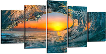 Large 5 Piece Sea Waves Wall Art Modern Framed Giclee Canvas Prints Seascape Artwork Ocean Beach Pictures Paintings
