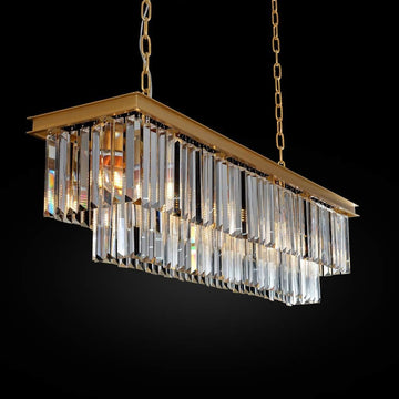 Inspired Odeon Style Gold Rectangular Crystal Linear Chandelier L39.4" W10.2"