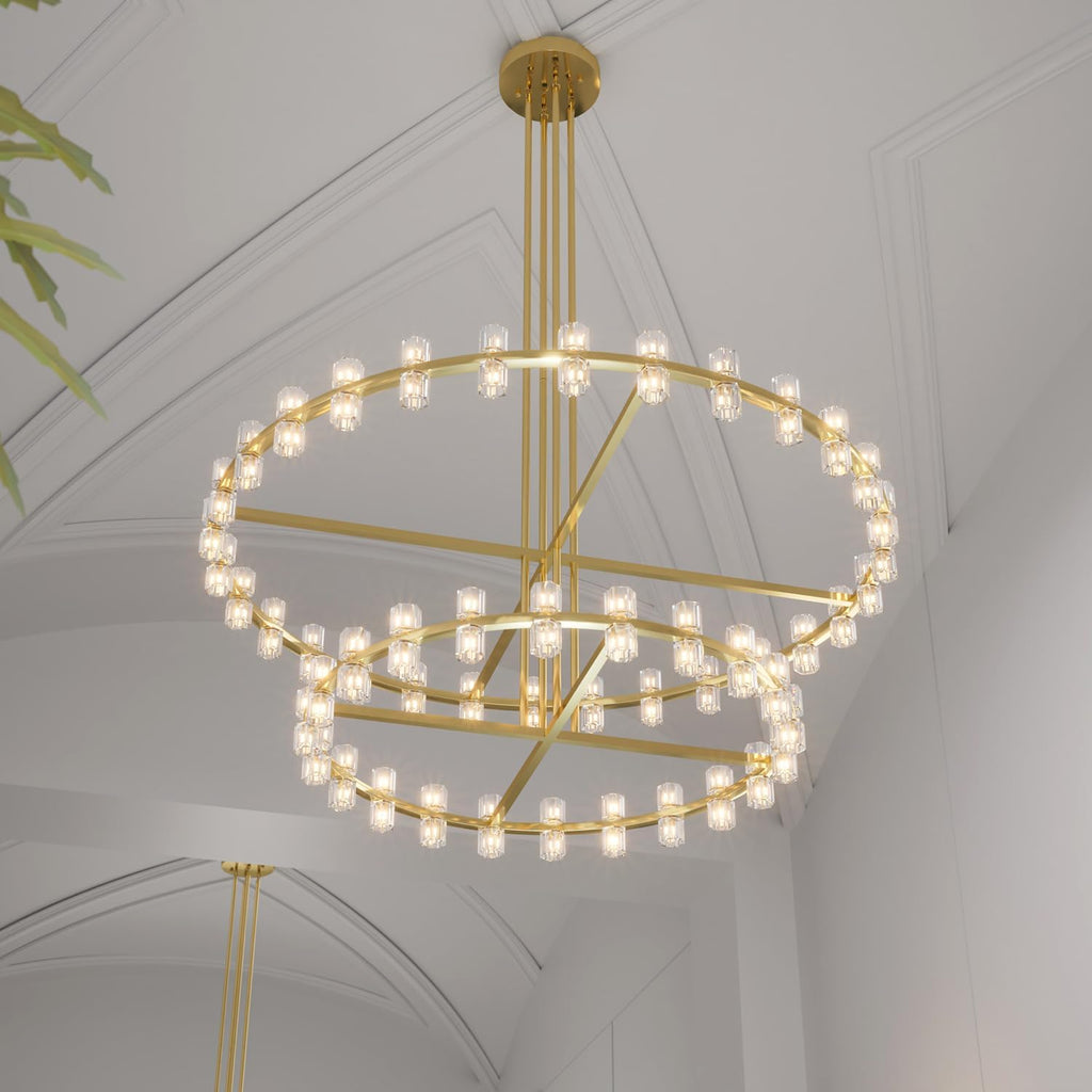 Inspired Arcachon Style 2-Tier Round Wagon Wheel Chandelier, 48" + 59" 108-Light Gold — Foyer, Great Room & Dining