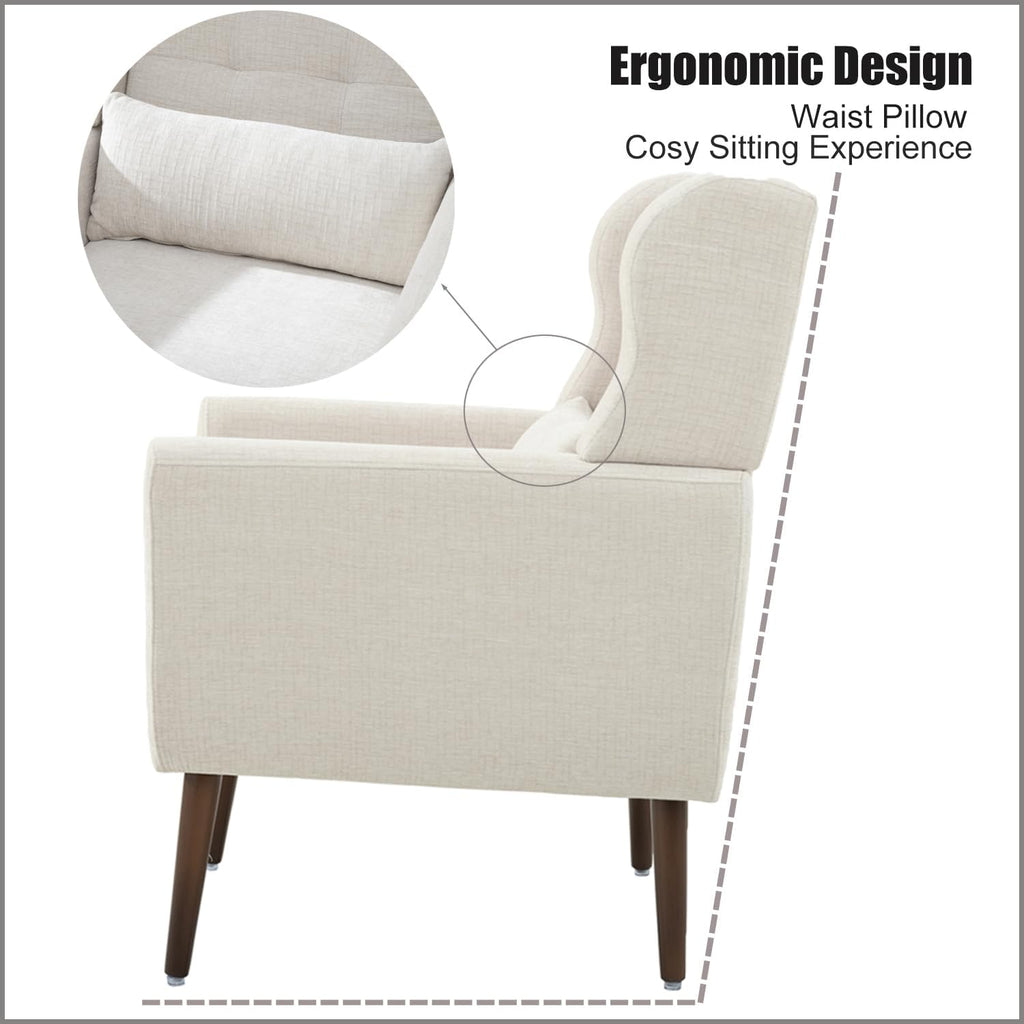 Modern Accent Chair Chenille Fabric Upholstered Tufted Side Wingback Chair,Mid Century Reading Armchair with Waist