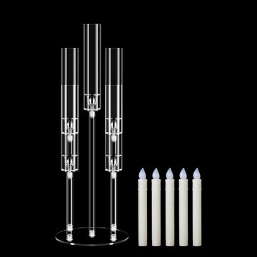 1 Set 5 Arm Acrylic Candle Holder with Candles, Mjkeomo 27'' Tall Table Candelabra, Complete Centerpiece Set for