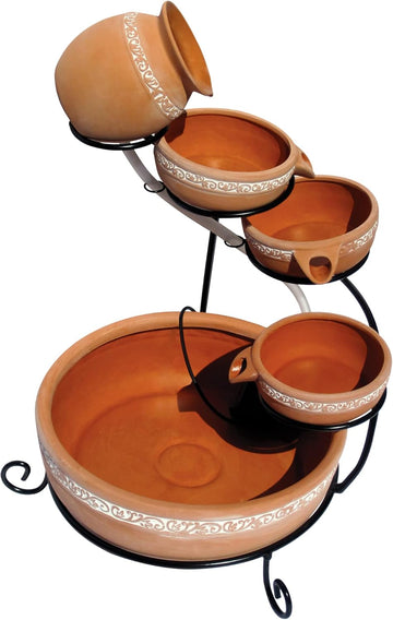 Koolscapes Solar-Powered 5-Tier Cascading Fountain, Terracotta Clay Pots, Self-Contained Water Feature