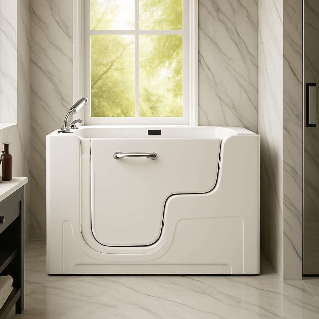 Walk In Tub for Seniors 29 x 52 In Right Drain Wheelchair Accessible Bathtub Dual Therapy 12 Whirlpool Jets 18 Air