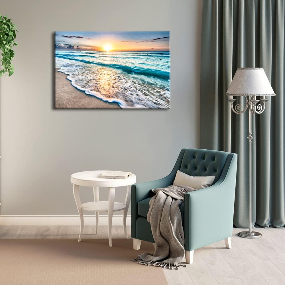 Sea Waves Large Canvas Prints Wall Art Ocean Beach Pictures Paintings Ready to Hang Bedroom Home Decorations Modern