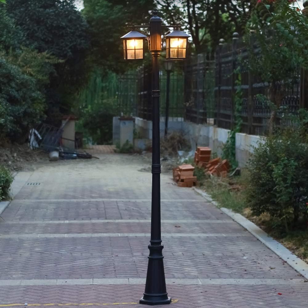 Outdoor Lamp Post Light, 2-Lights E27 Traditional Retro Outdoor Path Pillar Light Ip54 Waterproof Glass Lantern Black