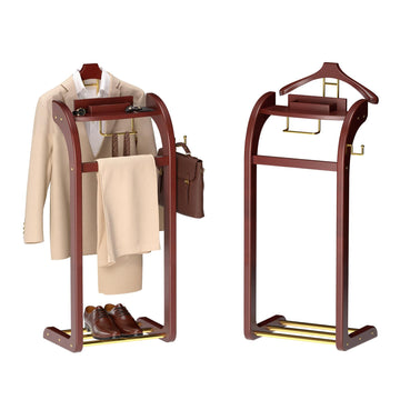 Suit Valet Stand for Men, Wood Mens Valet Stand (Reddish Brown)