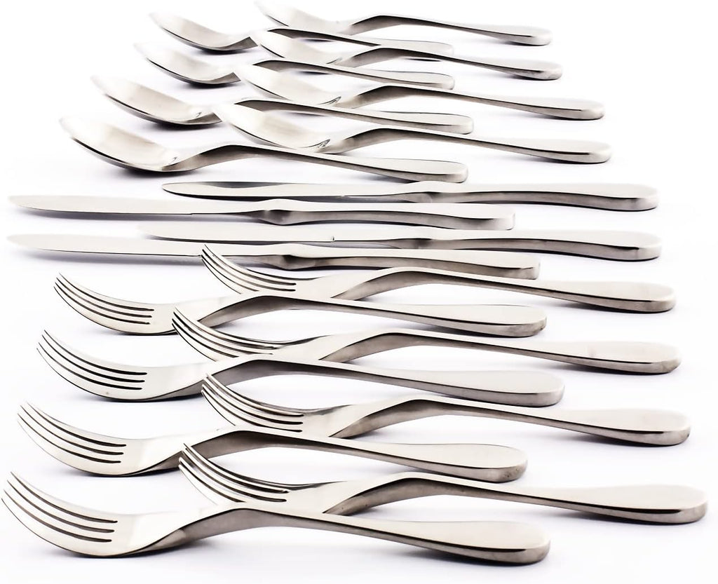 Silverware Set - 20-Piece Matte Silver Cutlery set - Ergonomic Design Utensil sets
