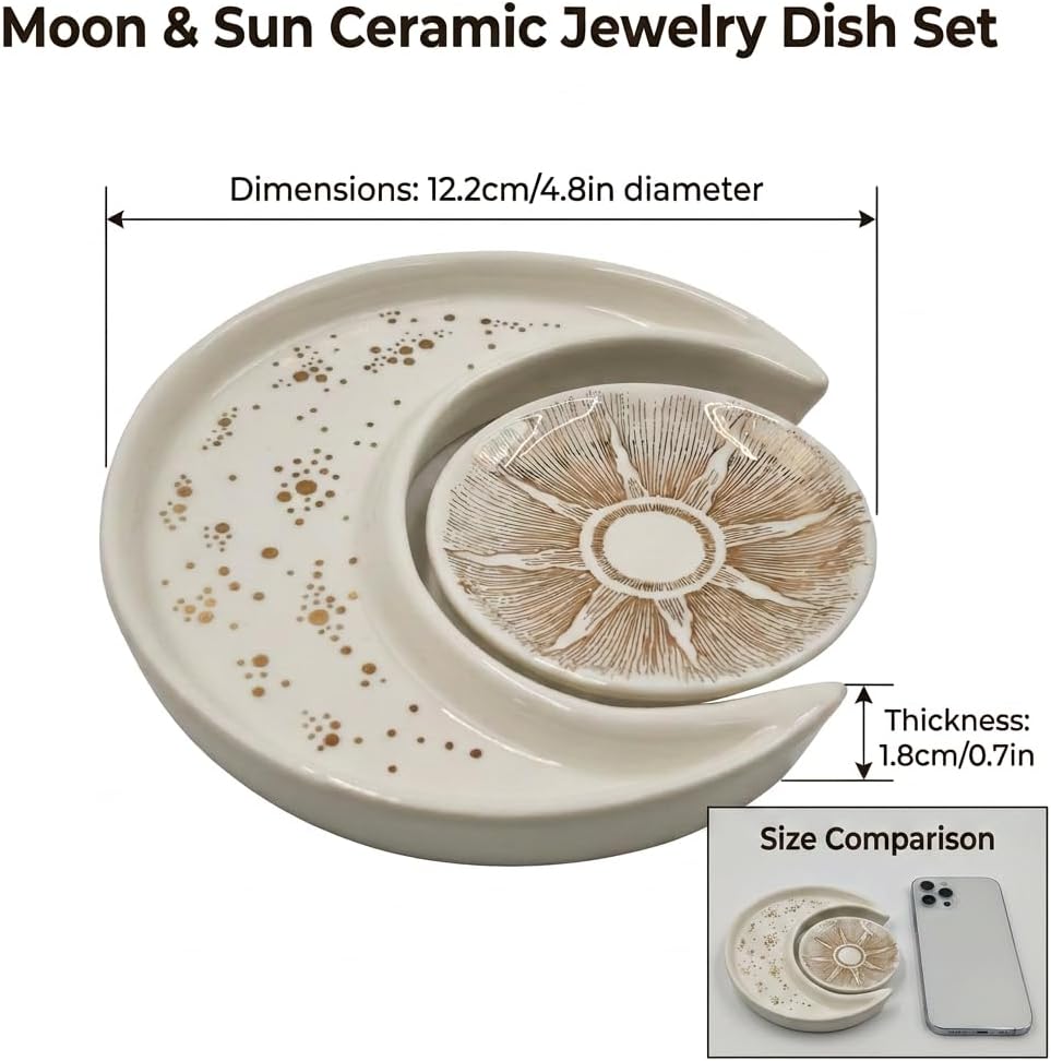 Ceramic Jewelry Dish Tray 2-Pack,Earrings Ring Holder,Small Trinket Plate - Set of 2