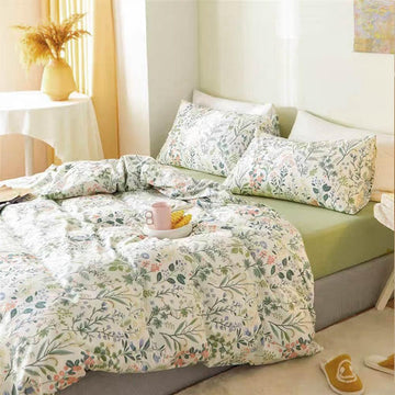 Sage Green Yellow Blue Floral Flower Comforter Set - 3 Pcs Botanical Pattern Soft Microfiber Cottage