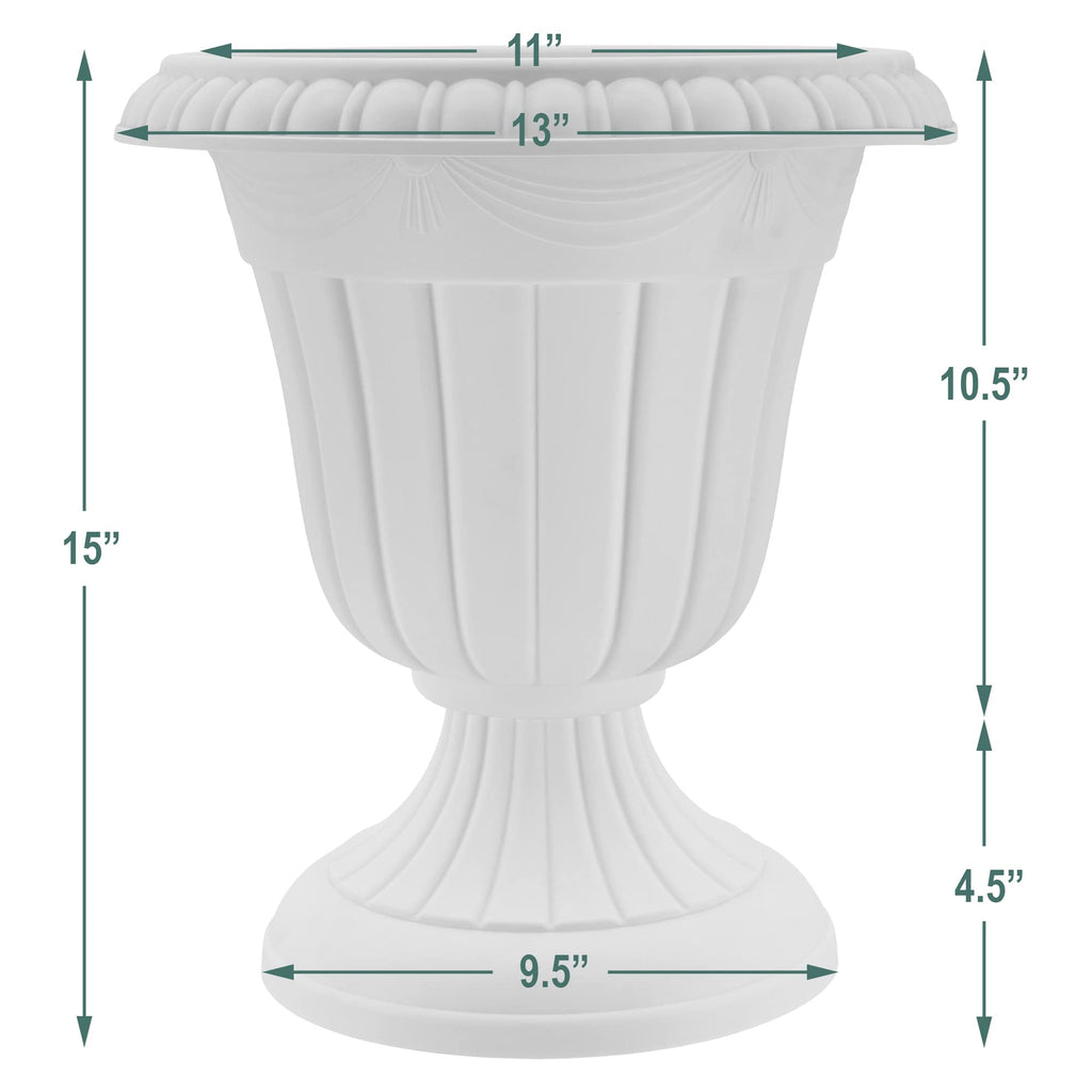Medium 13x15" Classic Traditional Plastic Urn Planter, Indoor/Outdoor Garden Plant Pot Garden Décor, Taupe