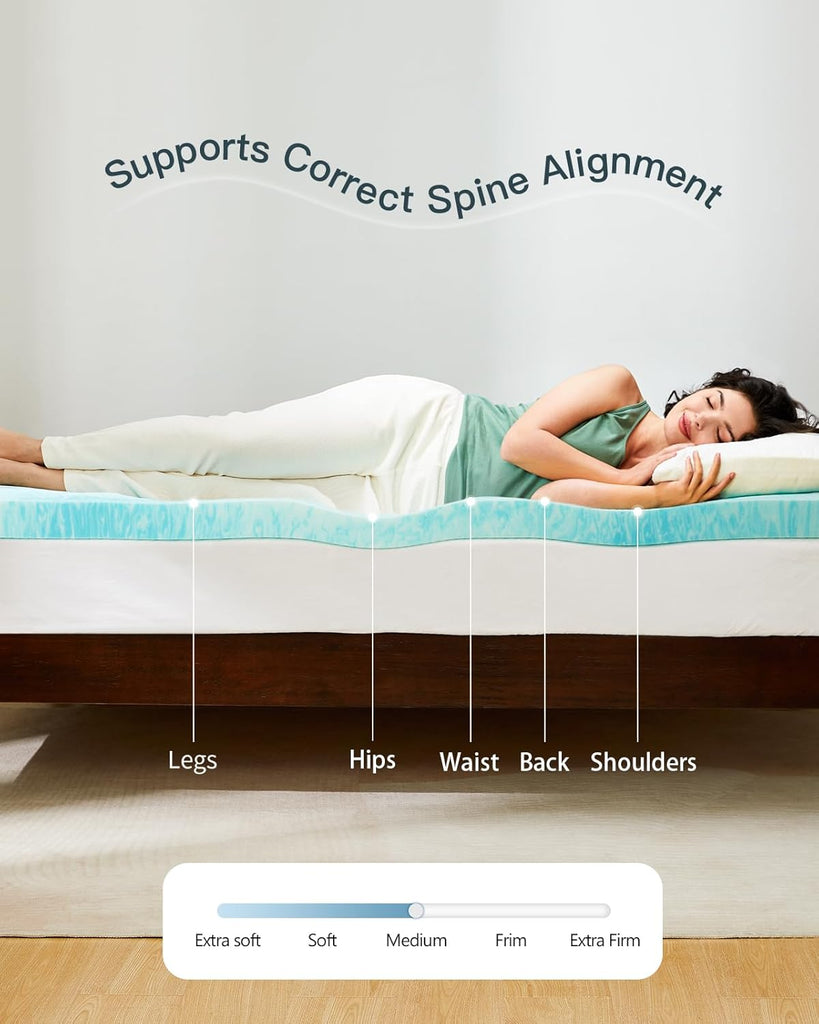 3 Inch Queen Memory Foam Mattress Topper, Cooling Gel Infused Mattress Pad, Ventilated Bed Topper for Pressure