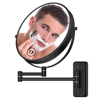 8" Wall Mounted Magnifying Makeup Mirror 1X/7X Wall Mount Mirror Swing Arm Two-Sided 360° Swivel Bathroom Shaving