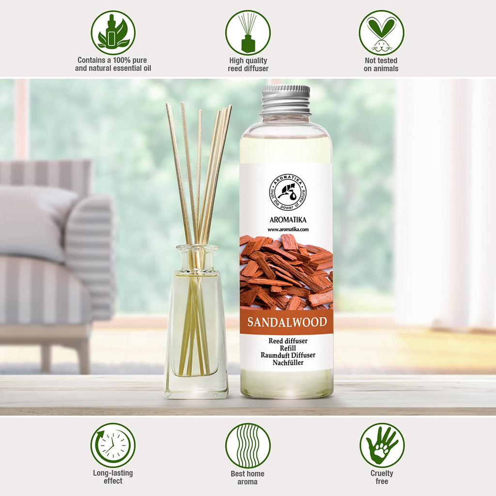 Reed Diffuser Refill Sandalwood 6.8 Fl Oz - 200ml - Room Diffuser Refill - Home Fragrance - Scented Diffuser - Fresh