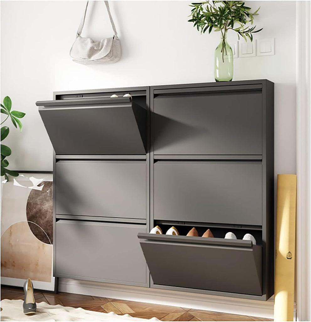 Shoe Organizers Wall-Mounted Shoe Rack 12cm Ultra-Thin Shoe Cabinet, Home Steel Large-Capacity Tumbler Cabinet