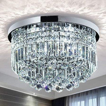 9 Light Modern K9 Crystal Chandelier, Flush Mount LED Ceiling, Light Fixture Pendant Lamp for Diningroom Bathroom Bedroom Livingroom, E12 LED Bulbs Required, Height 11 x Width 20