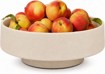 Large Fruit Bowl Counter, Modern Resin Pedestal Centerpiece, Stone-Look Matte Finish in Natural Sandstone, Decorative